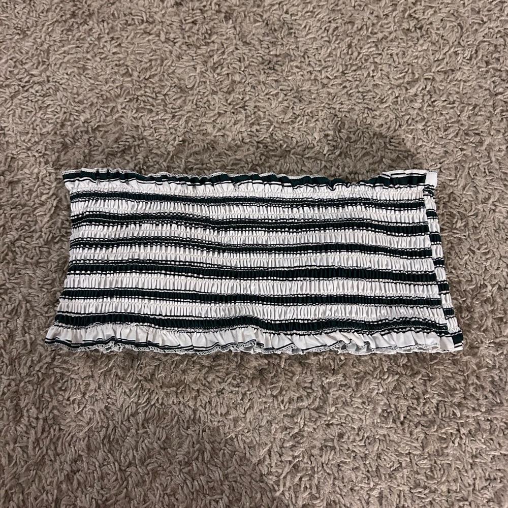 - green and white stripped bikini top size Small!